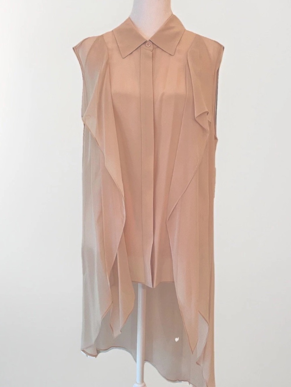 BCBG Max Azria Blush Pink Kaley Silk Chiffon High Low Cascade Top - Size M